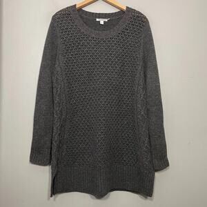 Toad & Co Size Large Charcoal Chunky Cable Knit Kintail Lambswool Sweater Tunic